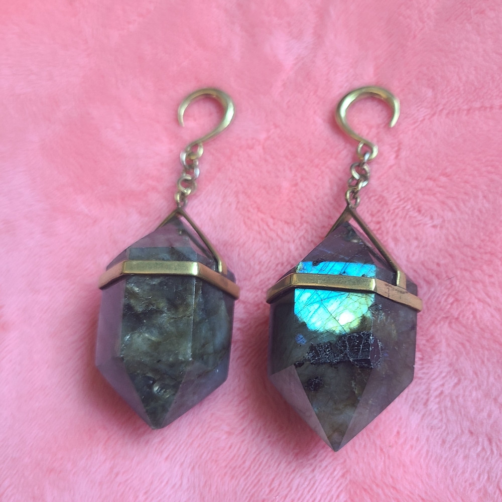 Labradorite Stone Ear Weights for Stretched Ears